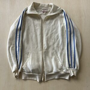 Vintage 80s Active Wear Fleece Track Jacket Mens Large White Full Zip USA